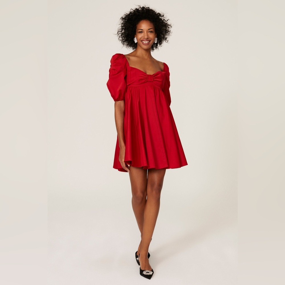 Kate Spade Red Satin Puff Sleeve Dress - Size 14